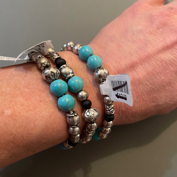 Free People Beaded Turquoise Silver-tone Stretch Bracelets, Lot of 3, NWT! - Picture 8 of 16
